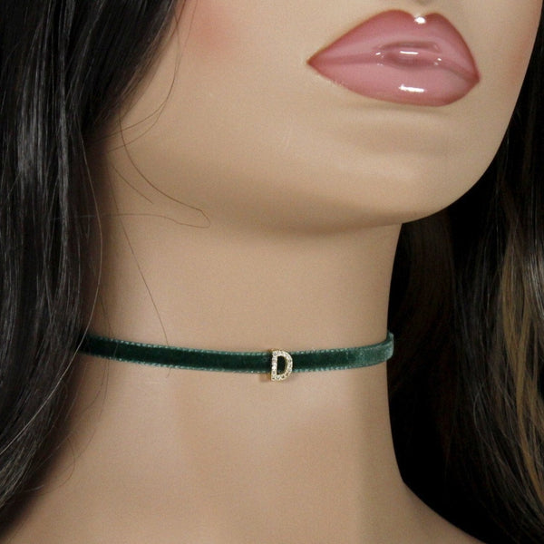 Delicate choker necklace with cubic zirconia gold plated initial charm