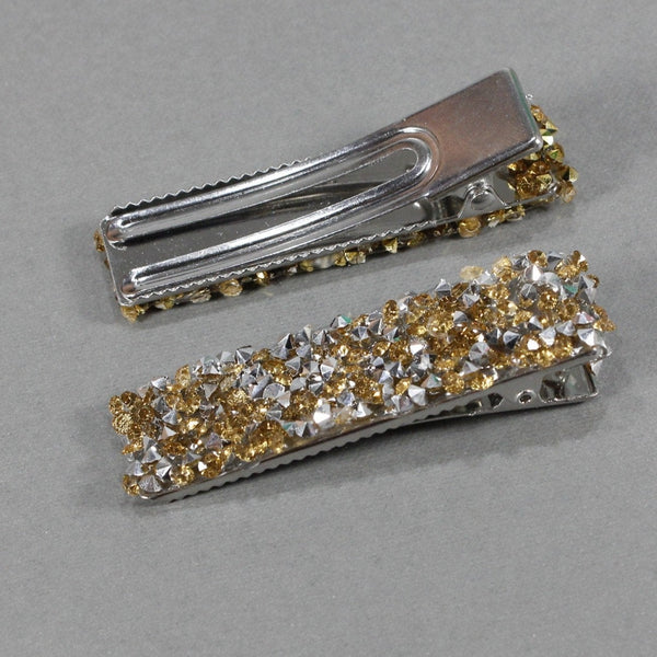 Shiny silver and gold crystals wide alligator hair clip for woman and girls
