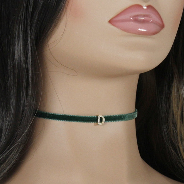 Personalized choker necklace with cubic zirconia gold plated initial charm