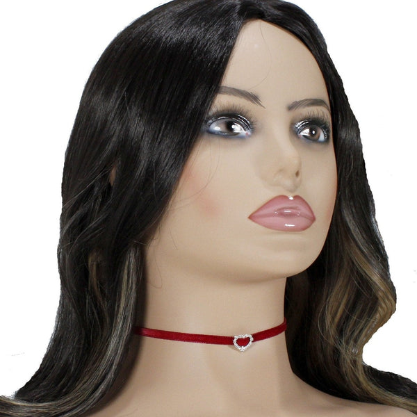 petite red choker  with a rhinestone heart charm
