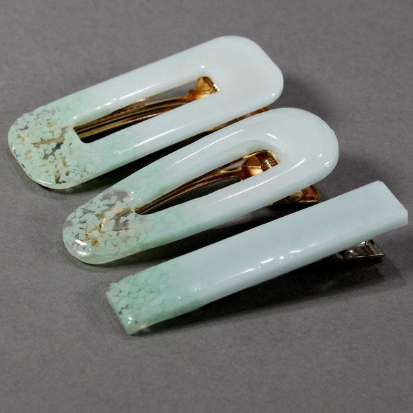 Set of 3 light green hair clip for woman or girl