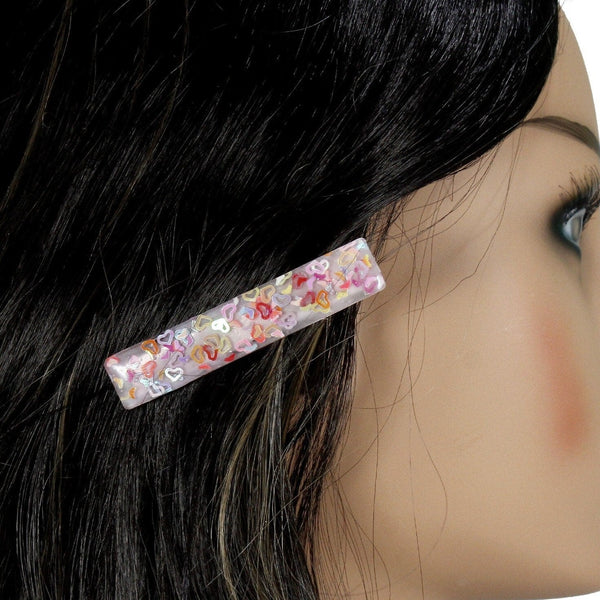 Beautiful and sparkle resin hair clip with colorful hearts