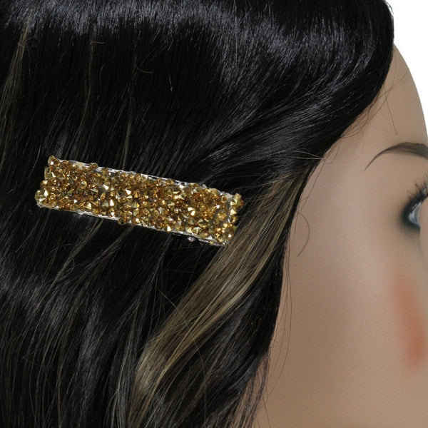 Dazzling gold crystals wide alligator hair clip for women or girls
