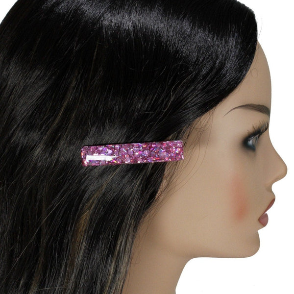 Pretty rose color sparkly glitter hair clip