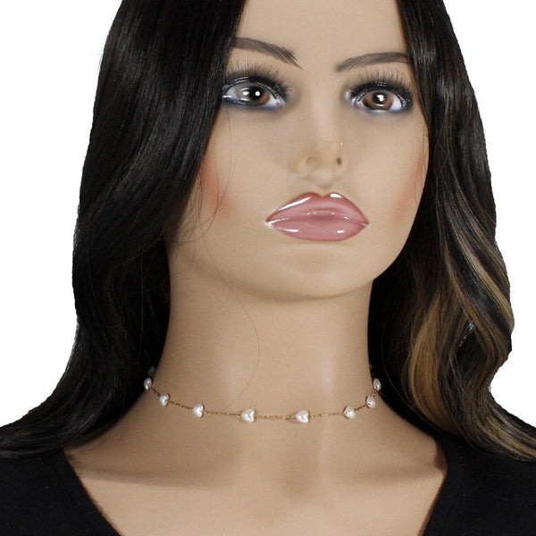 petite pearl hearts choker necklace
