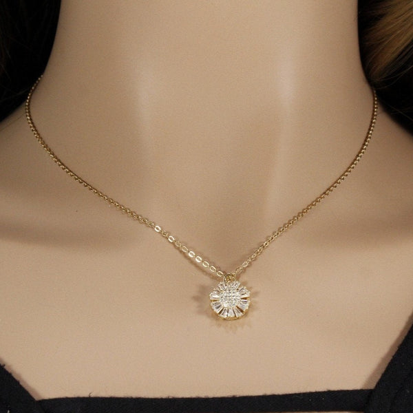 Sunflower cubic zirconia gold necklace for women
