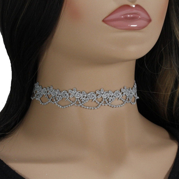 silver lace choker necklace