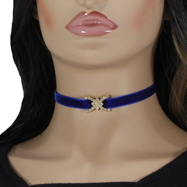 Royal blue velvet choker