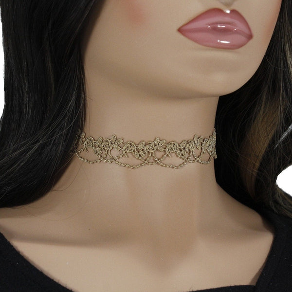 Gold lace choker necklace