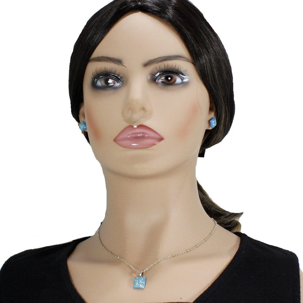 Sparkly blue earring and necklace set