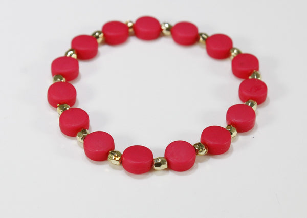 bright pink with gold accent stretchable bracelet