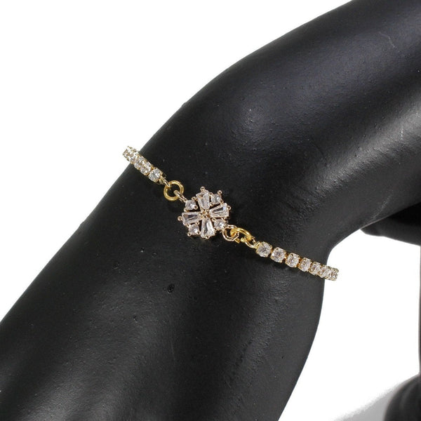 Rhinestone bolo bracelet with cubic zirconia snowflakes
