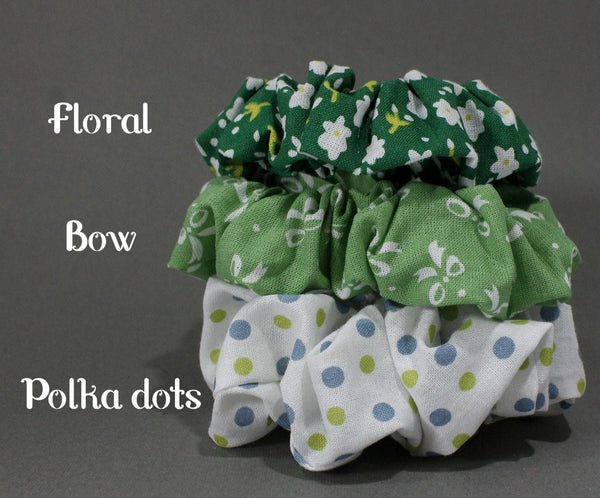 Green playful pattern kid's size scrunchies