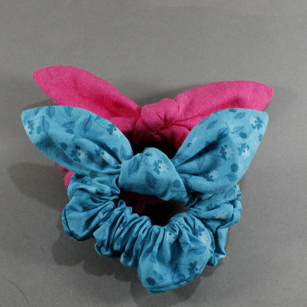 Playful blue and pink ears srunchies