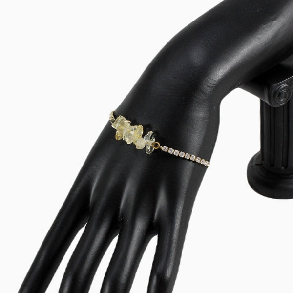 Cubic zirconia gold-plated adjustable bracelet adorned with faux gemstones for women