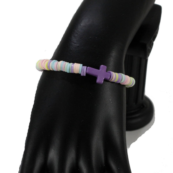 Pastel colors purple cross stretch bracelet for women