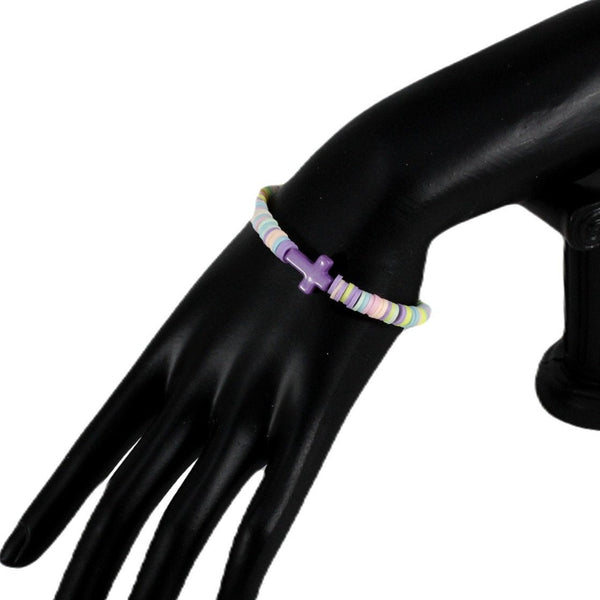 Pastel colors purple cross stretch bracelet for women