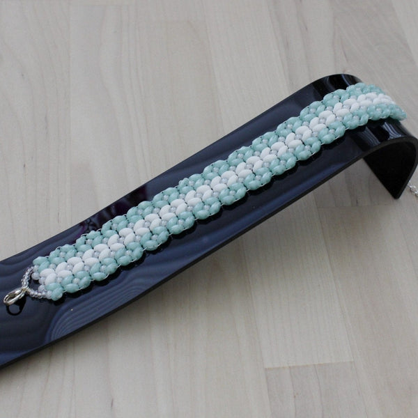 Delicate pastel blue and white beaded bracelet for women