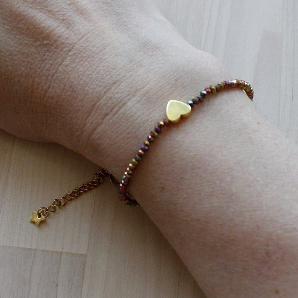 delicate petite minimalist bracelet with gold heart