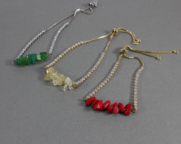 Faux citrine and cubic zirconia adjustable bolo bracelet