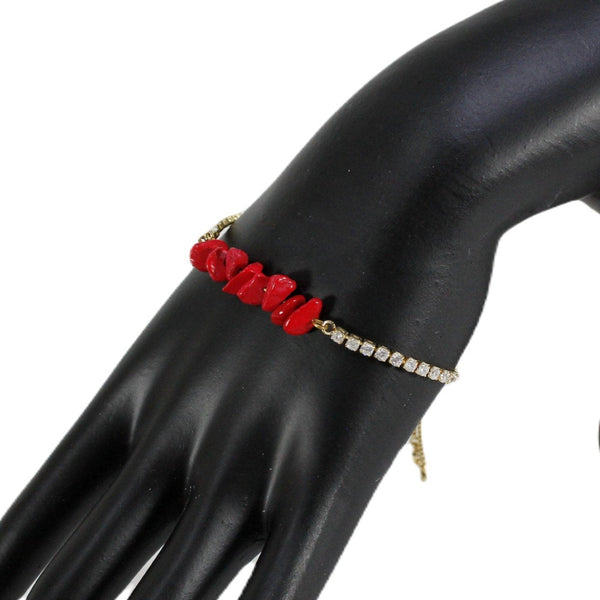Bolo bracelet with faux coral beads for women.