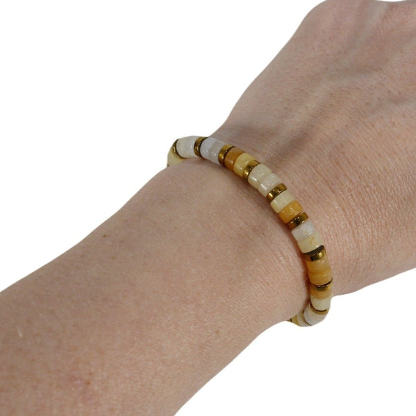 Stretch genuine yellow jade gemstone bracelet