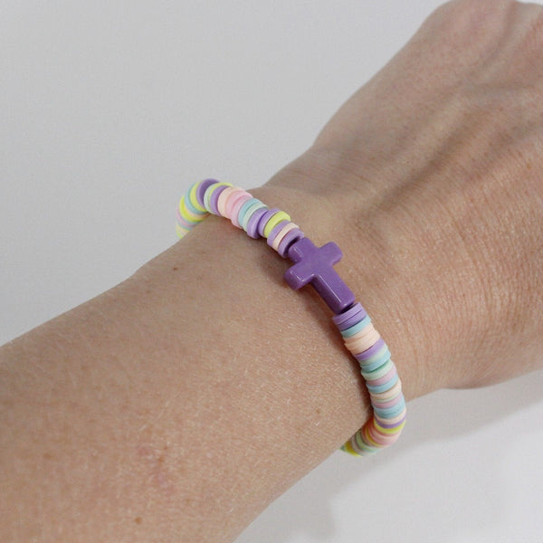 Pastel colors purple cross stretch bracelet for women