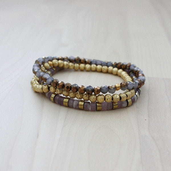 Stretch beaded stackable bracelet set