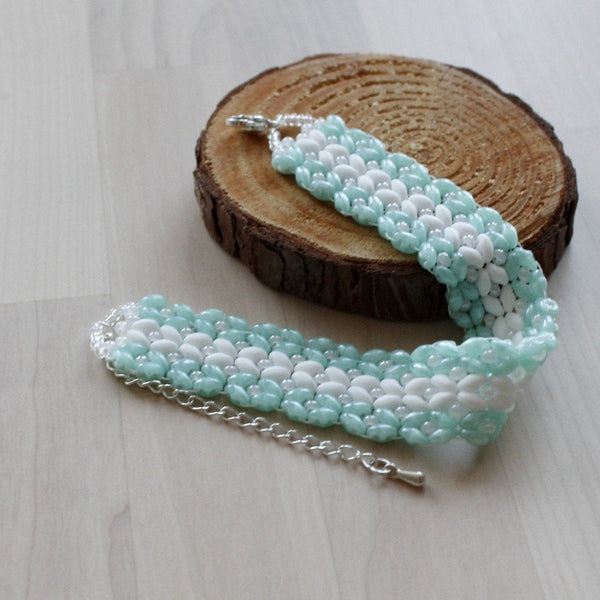 Pastel blue and white beaded bracelet for women