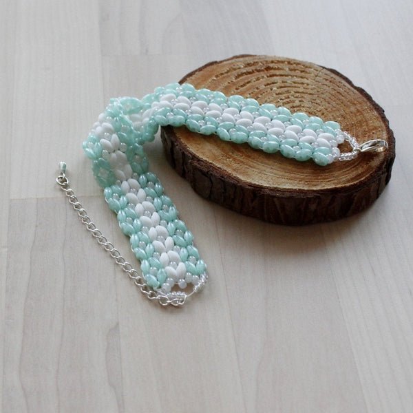 Pastel blue and white beaded bracelet for women