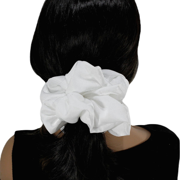Pure white silky satin oversized scrunchie for woman and girls