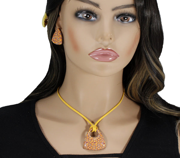 One of kind abstract necklace and earrings jewelry set