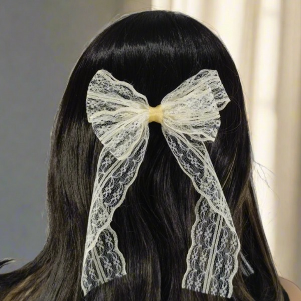 Lace hair bow barrette clip