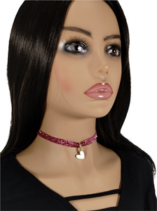 Sparkle velvet choker necklace with dangle heart charm