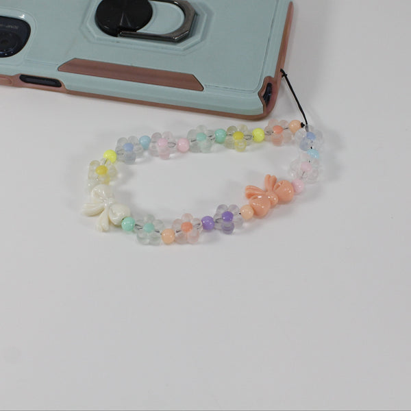 Pastel Floral Beaded Phone Strap with Bows – Cute Wristlet Accessory for Women