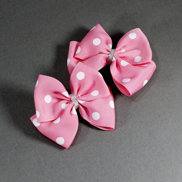 Set of two pink polka dots bows