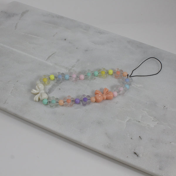 Pastel Floral Beaded Phone Strap with Bows – Cute Wristlet Accessory for Women