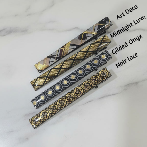 Black & Gold Geometric Resin Alligator Hair Clips