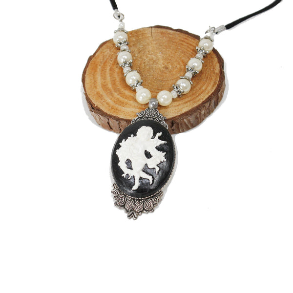 Black and white cameo necklace