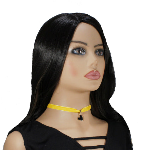 Bold yellow velvet choker with heart pendant charm for woman