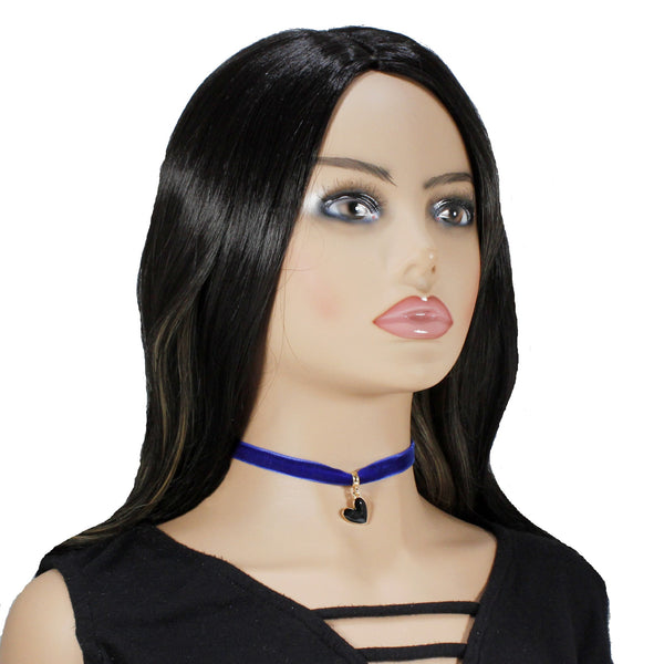 Royal blue velvet choker with a heart charm