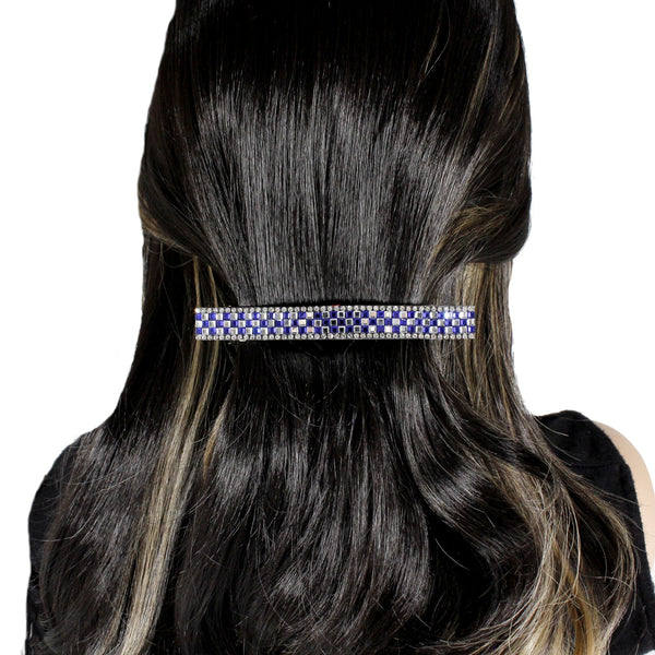 Blue sparkle rhinestone hair barrette for women