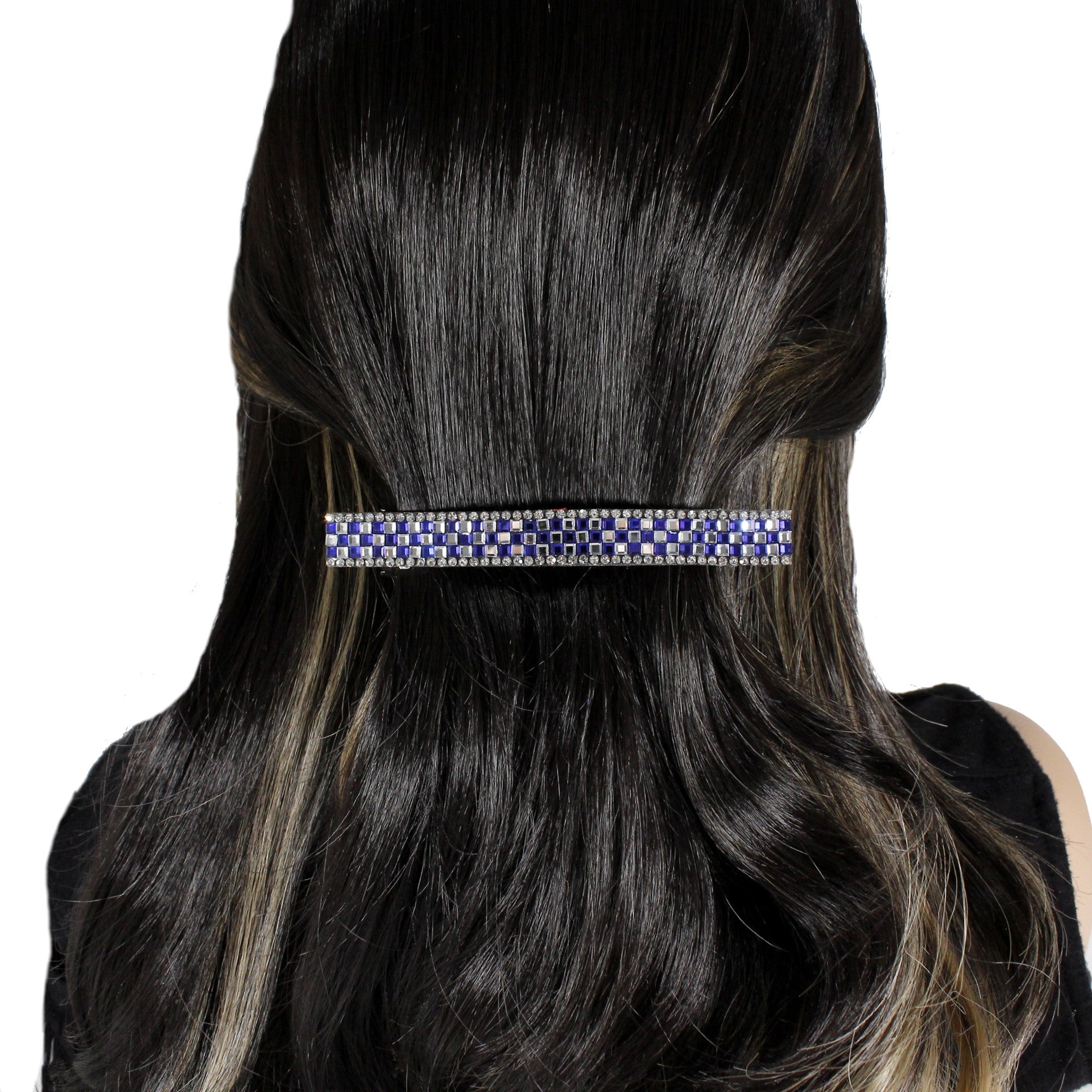 Blue sparkle rhinestone hair barrette for women