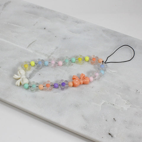 Pastel Floral Beaded Phone Strap with Bows – Cute Wristlet Accessory for Women