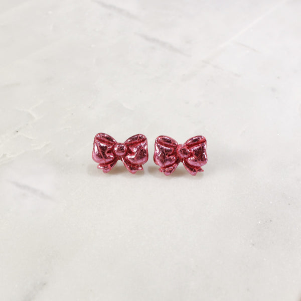 Charming pink bow stud earrings