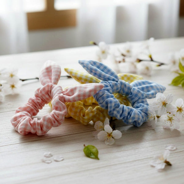 Handmade Gingham Bunny Ear Scrunchies