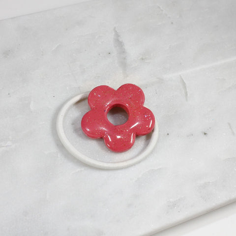 Pink flower hair tie for women