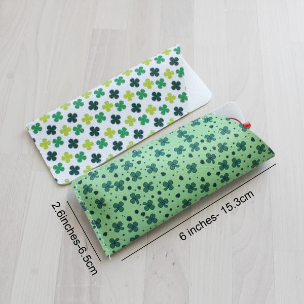 Lucky clover shamrock green and white eyeglasses pouch