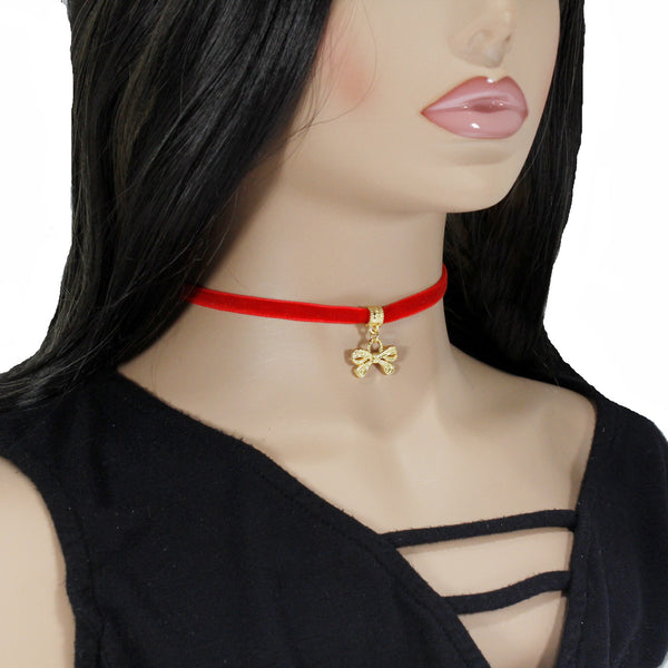 Velvet choker necklace with golden bow charm