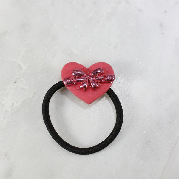 Heart with bow hair tie